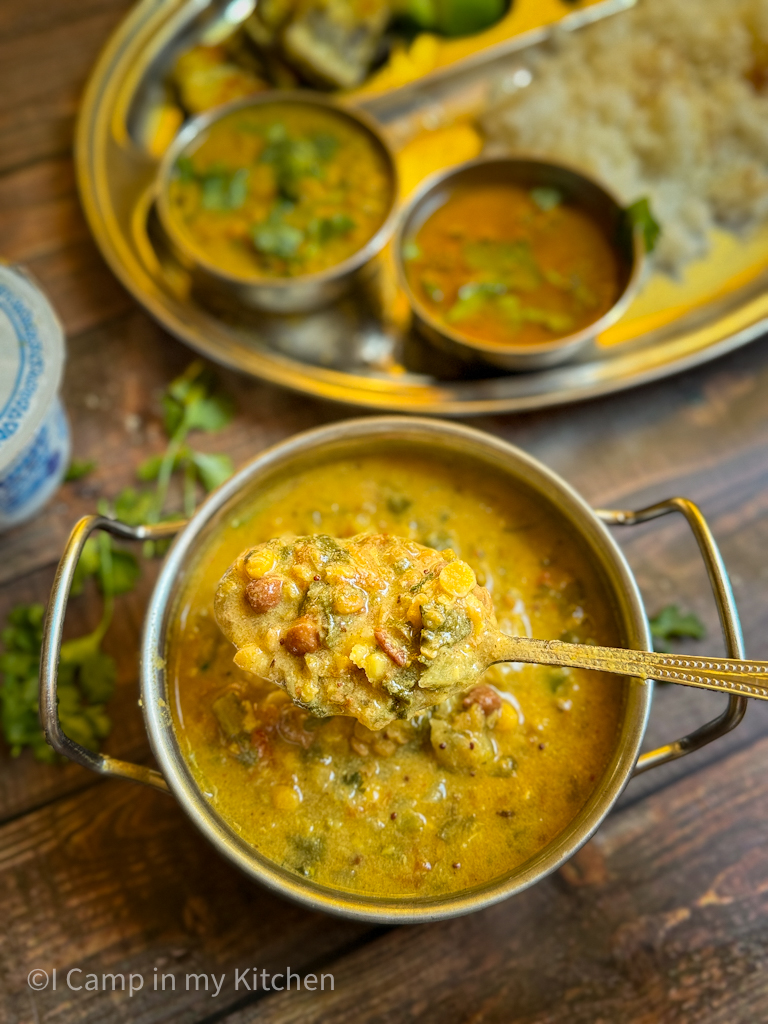 Ek Thali dal in a serve ware on the dining tabe