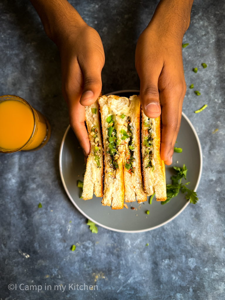 learn to make bell pepper sandwich with cheese and almonds