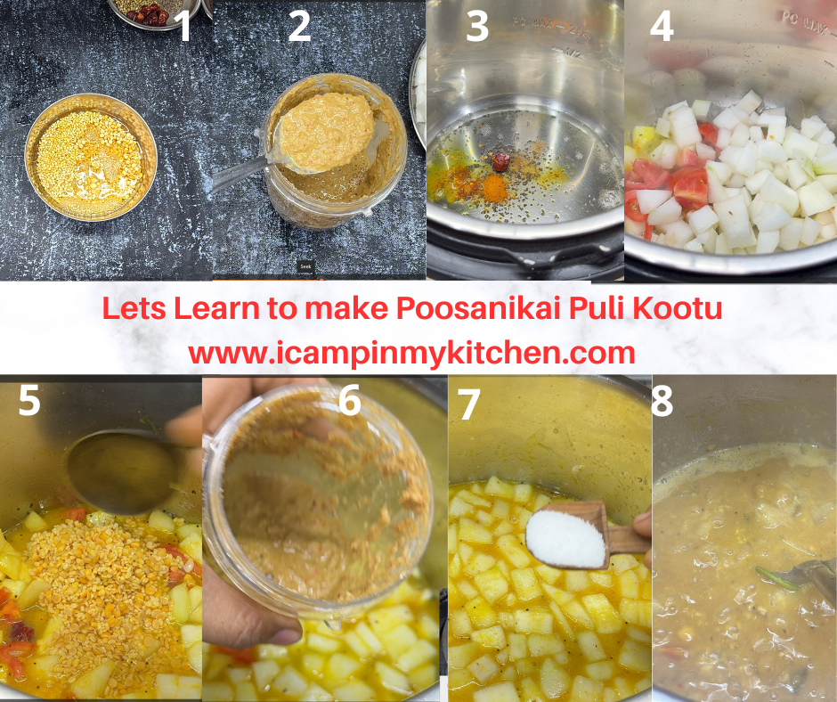 Step by step instructions on how to make poosanikai kootu