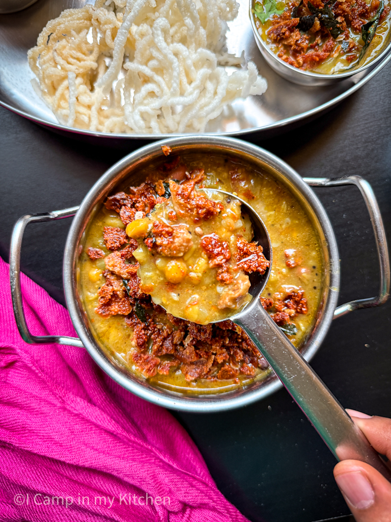 Mangodi added to kootu as garnish 