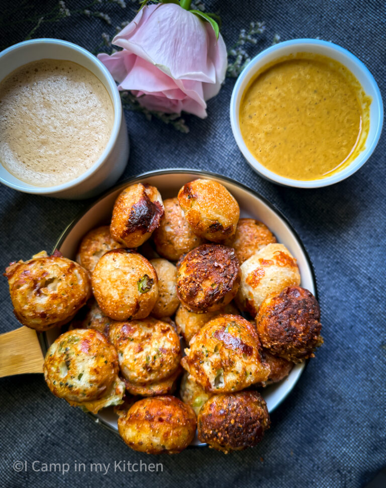 Millet cheese kuzhipaniyaram with chuntey and coffee served for breakfast