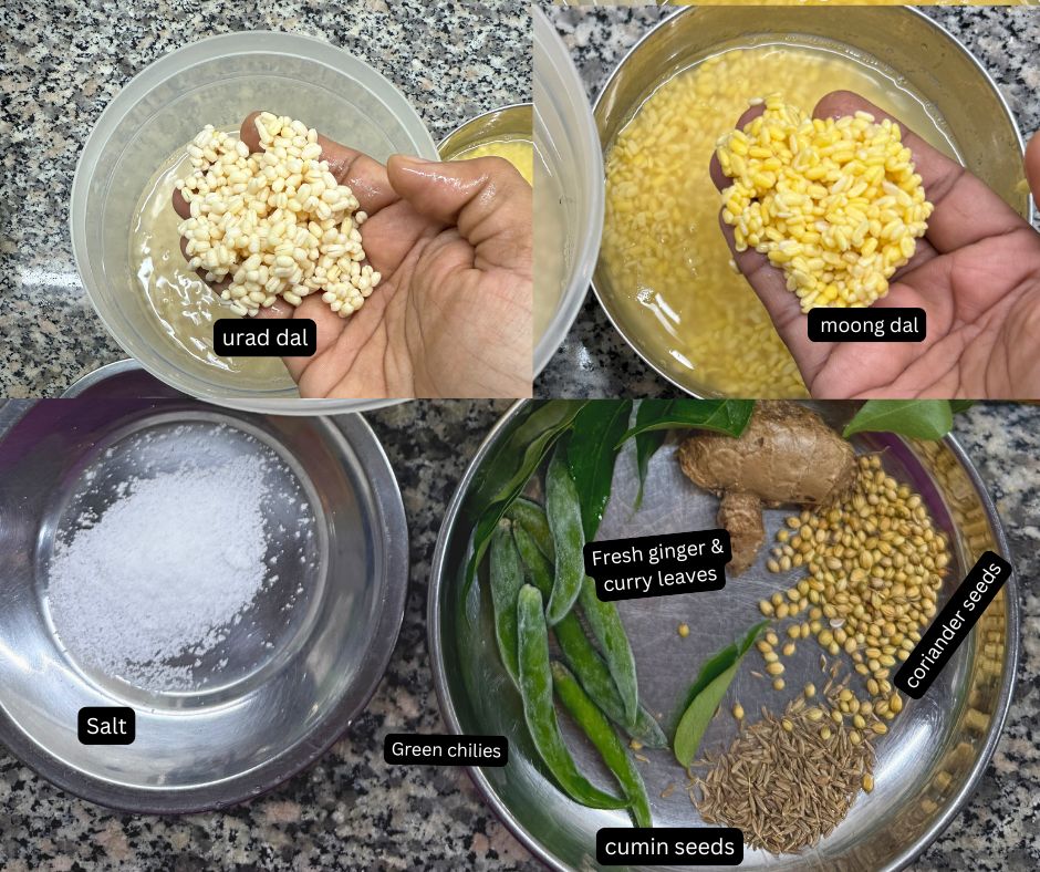 Ingredients to make sun dried lentil vadis