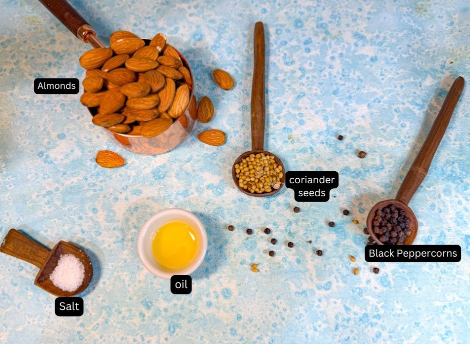Ingredients for air fried savory almonds