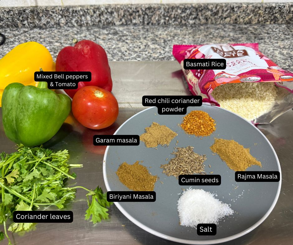 Ingredients for making Capsicum rice