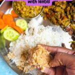 Thengai thuvayal mixed with rice and gingely oil served with curry and kootu