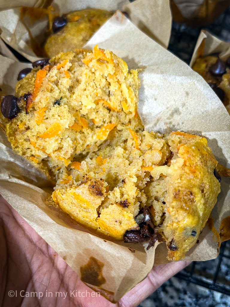 Soft and fluffy texture of apple carrot muffins.
